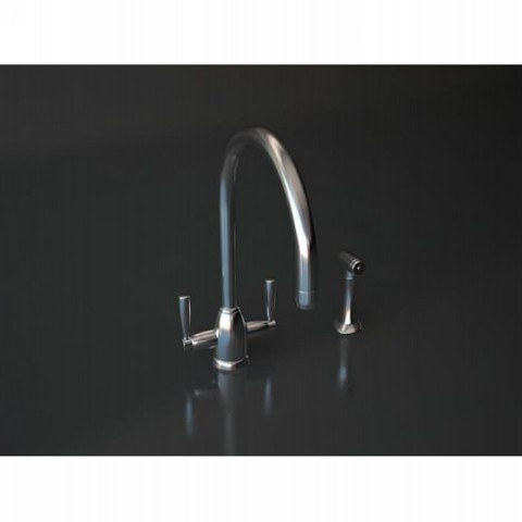 Perrin & Rowe Oberon kitchen tap with round spout and spray rinse 