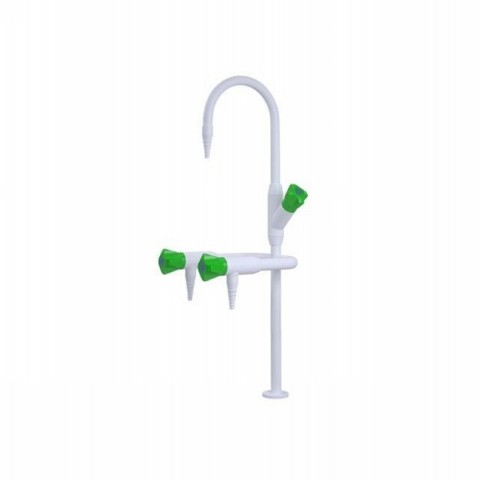 ComLab - 3 Way Bench Mounted Laboratory Tap with 2 Fixed and 1 Swivel Gooseneck Outlet