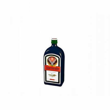 Blue jagermeister whiskey bottle
